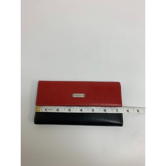 Salvatore Ferragamo Leather Wallet Red Black Womens Flap Snap Bi Fold Card Slots - Picture 11 of 12
